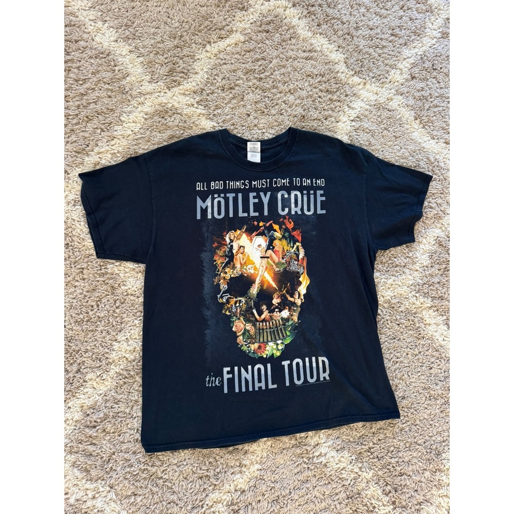 Motley Crue The Final Tour 2014 Black Band T-Shirt Mens XL All Bad Things